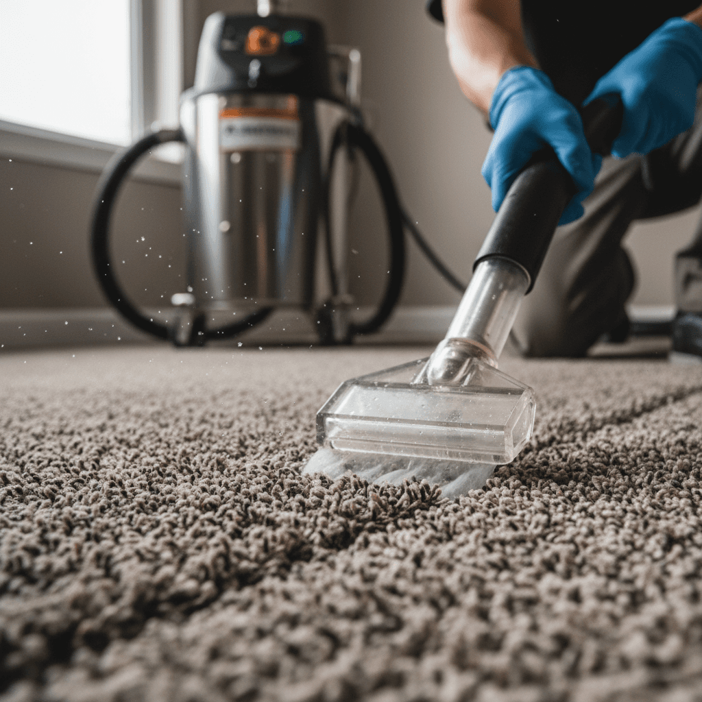 Professional carpet and upholstery cleaning equipment at work
