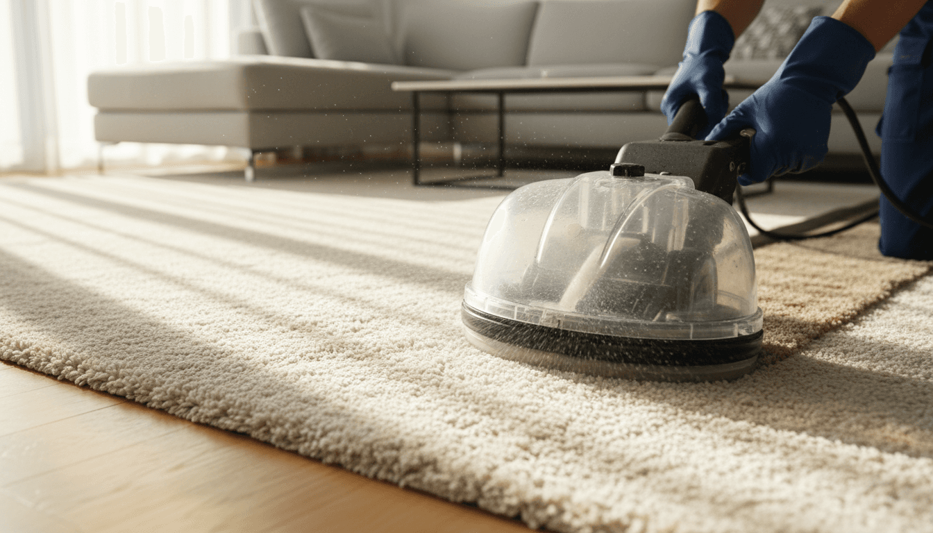 Professional carpet cleaning service in progress at a London home