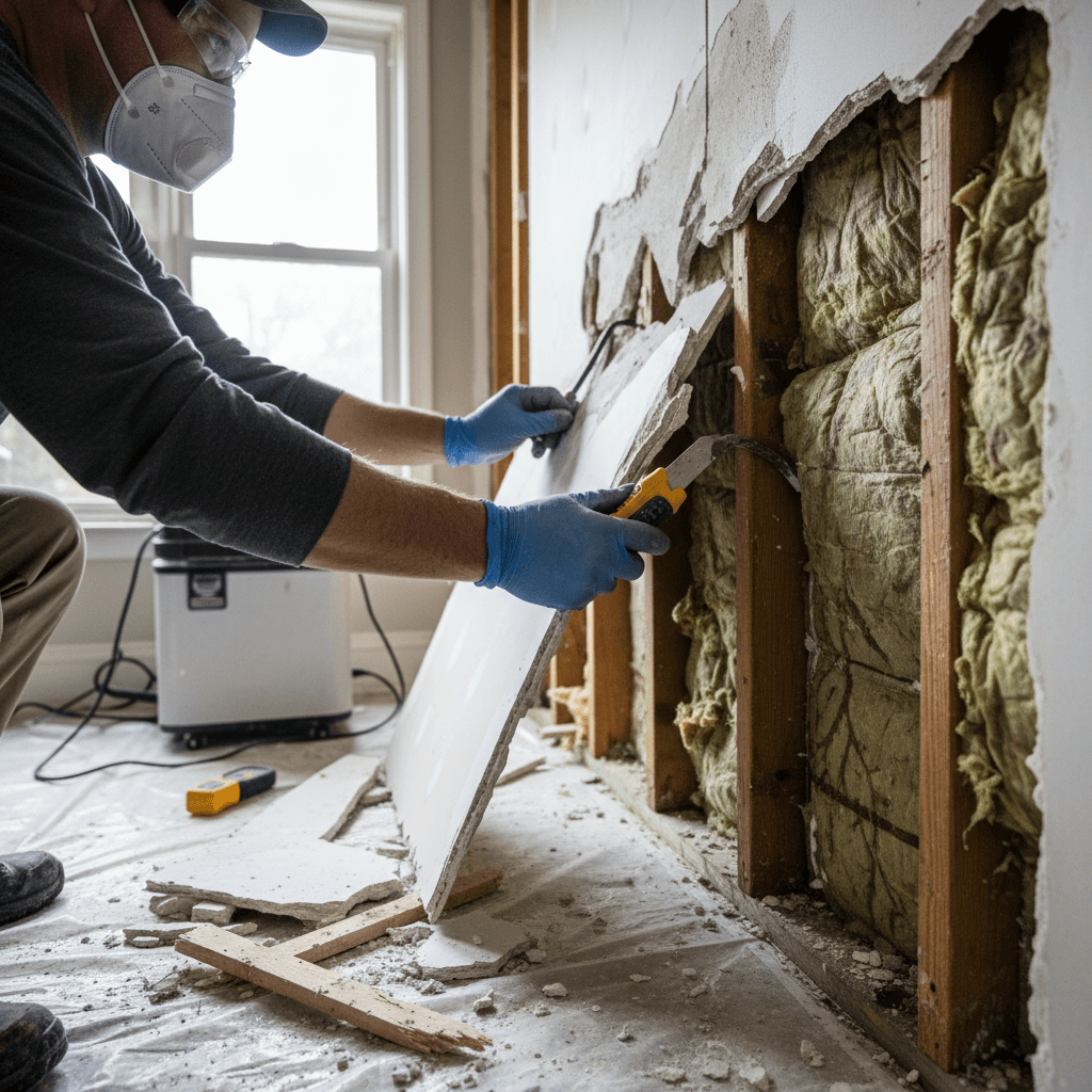 Fire and flood damage restoration equipment and assessment process in residential property